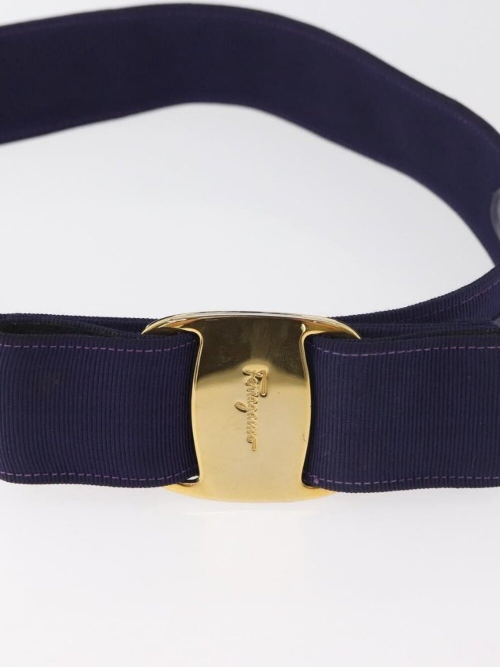 Salvatore Ferragamo Vara Ribbon Belt Canvas 29.5"" Purple Gold Auth BA13266 - Picture 5 of 9